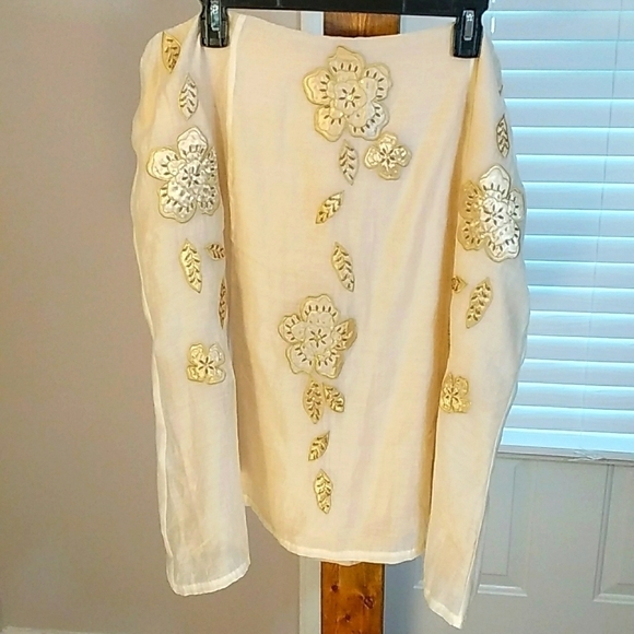 Bandilino Woman Cream Gold Floral Applique Sequin Party Cocktail Skirt Size 18W - Picture 3 of 8